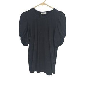 A.L.C. Size Small Womens Top Black Puff Sleeve Cotton Crew Neck Shirt